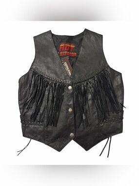 Hot Leathers Women's Black Leather Fringe Vest